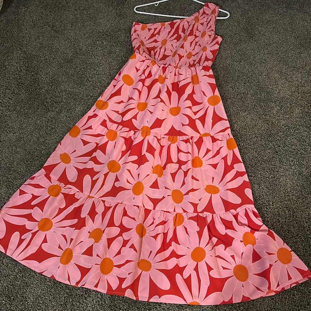 floral one shoulder maxi dress
